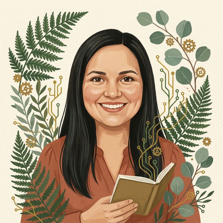 Retrato ilustrado de Mariemily Silva, desarrolladora de agentes autónomos y RPA en Santiago de Chile